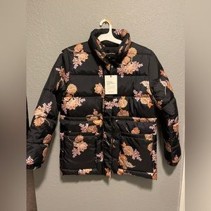 Who What Wear black floral puffer coat - new with tags size small